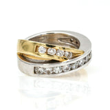 Women's Diamond Crossover Ring in 14k White and Yellow Gold