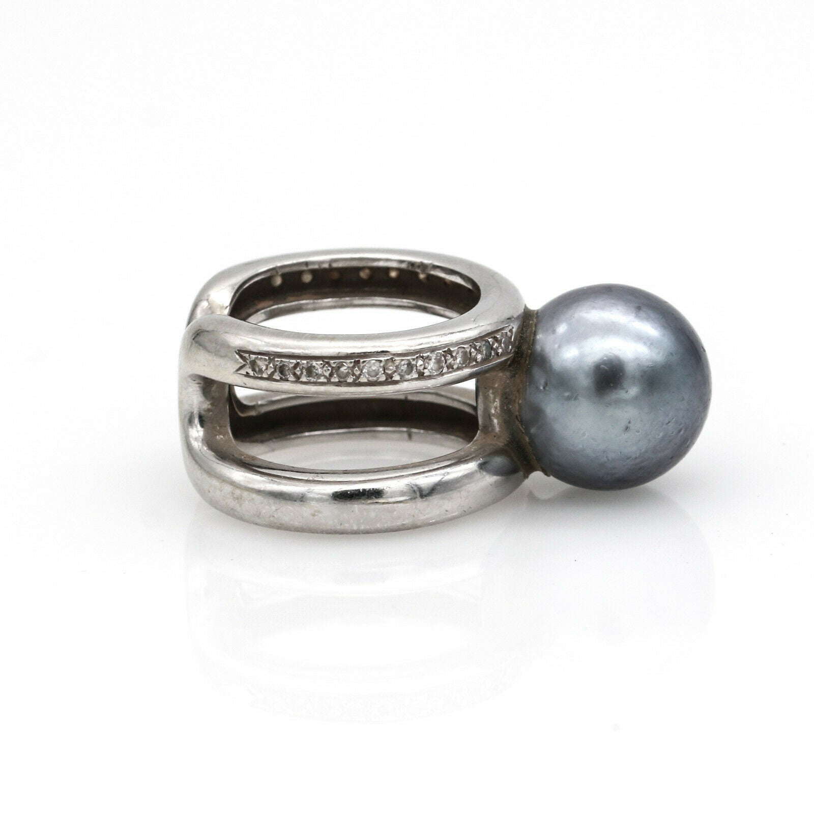 13mm Tahitian South Sea Pearl and Diamond Statement Ring in 18k White Gold
