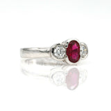 2.10 ct Ruby and Diamond Three Stone Engagement Ring in 14k White Gold