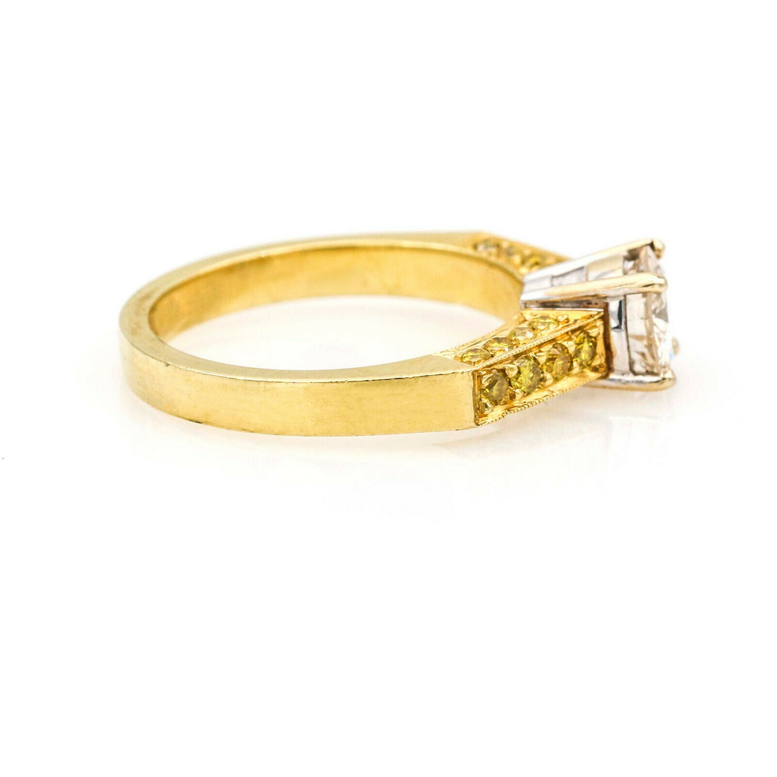 Solitaire Diamond Engagement Ring with Fancy Yellow Accents in 18k Gold