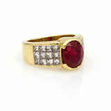 6.00 carat Signed Ruby and Diamond Statement Ring in 18k Yellow Gold