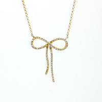 Contemporary 14K Yellow Gold Women's Diamond Infinity Bow Necklace Signed DD