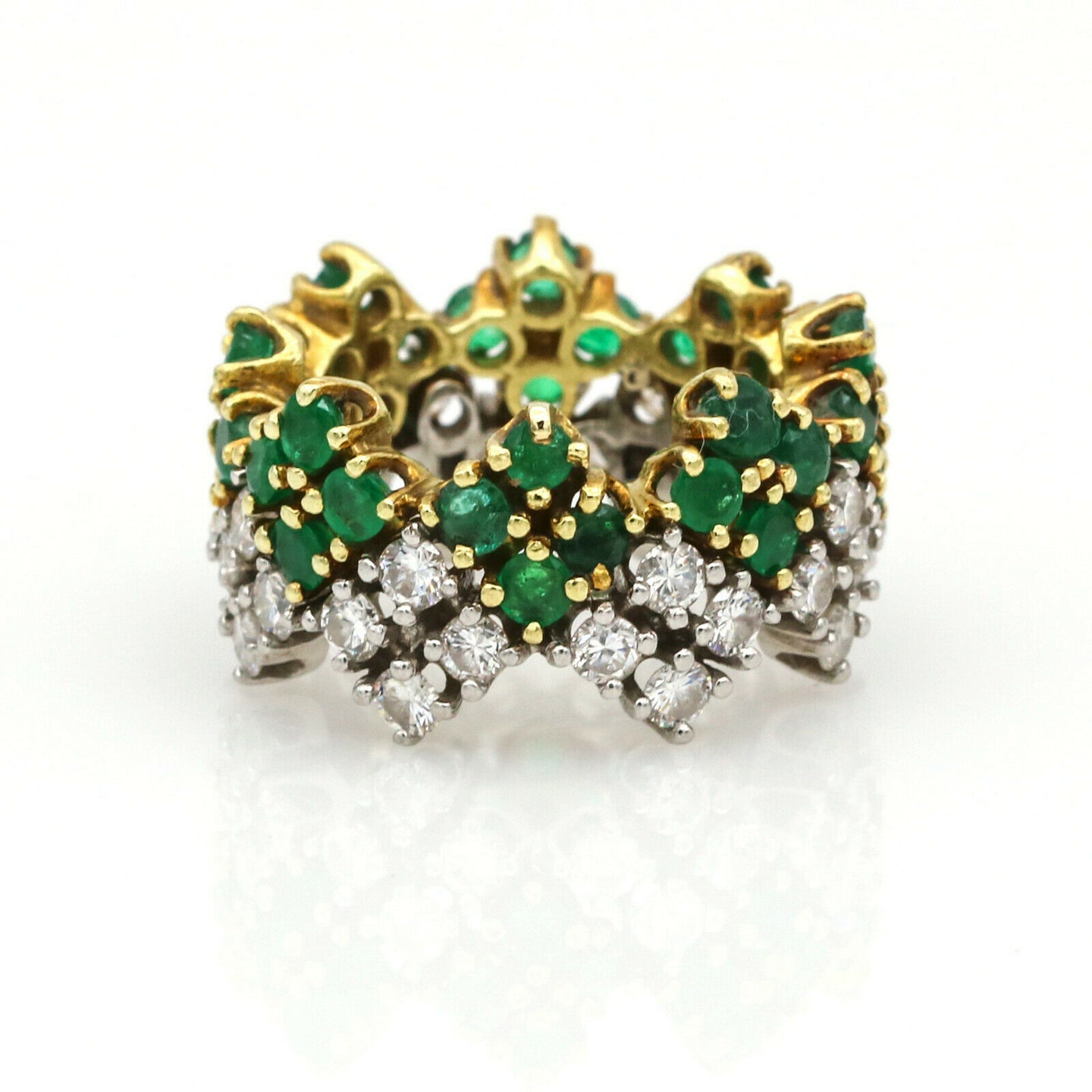 5.50 carats Emerald and Diamond Wide Band Ring in 14k White and Yellow Gold
