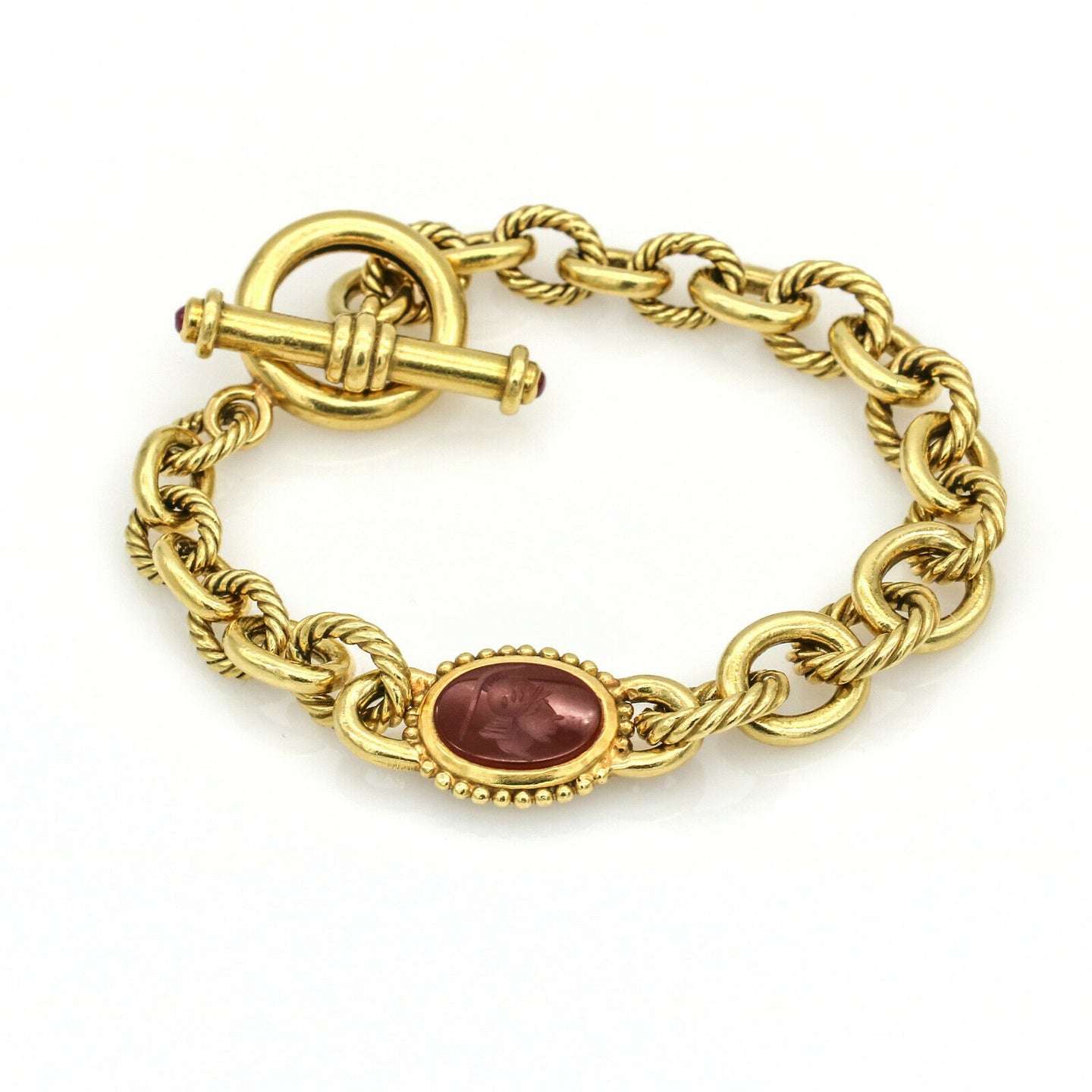 Jade Carnelian Soldier Horse Intaglio Toggle Link Bracelet in 18k Yellow Gold