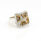 Champagne and White Diamond Flowers Statement Ring in 18k White Gold