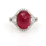 9.28 ct Ruby and Diamond Inside Out Halo Ring in 18k White Gold
