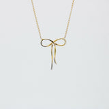 Contemporary 14K Yellow Gold Women's Diamond Infinity Bow Necklace Signed DD