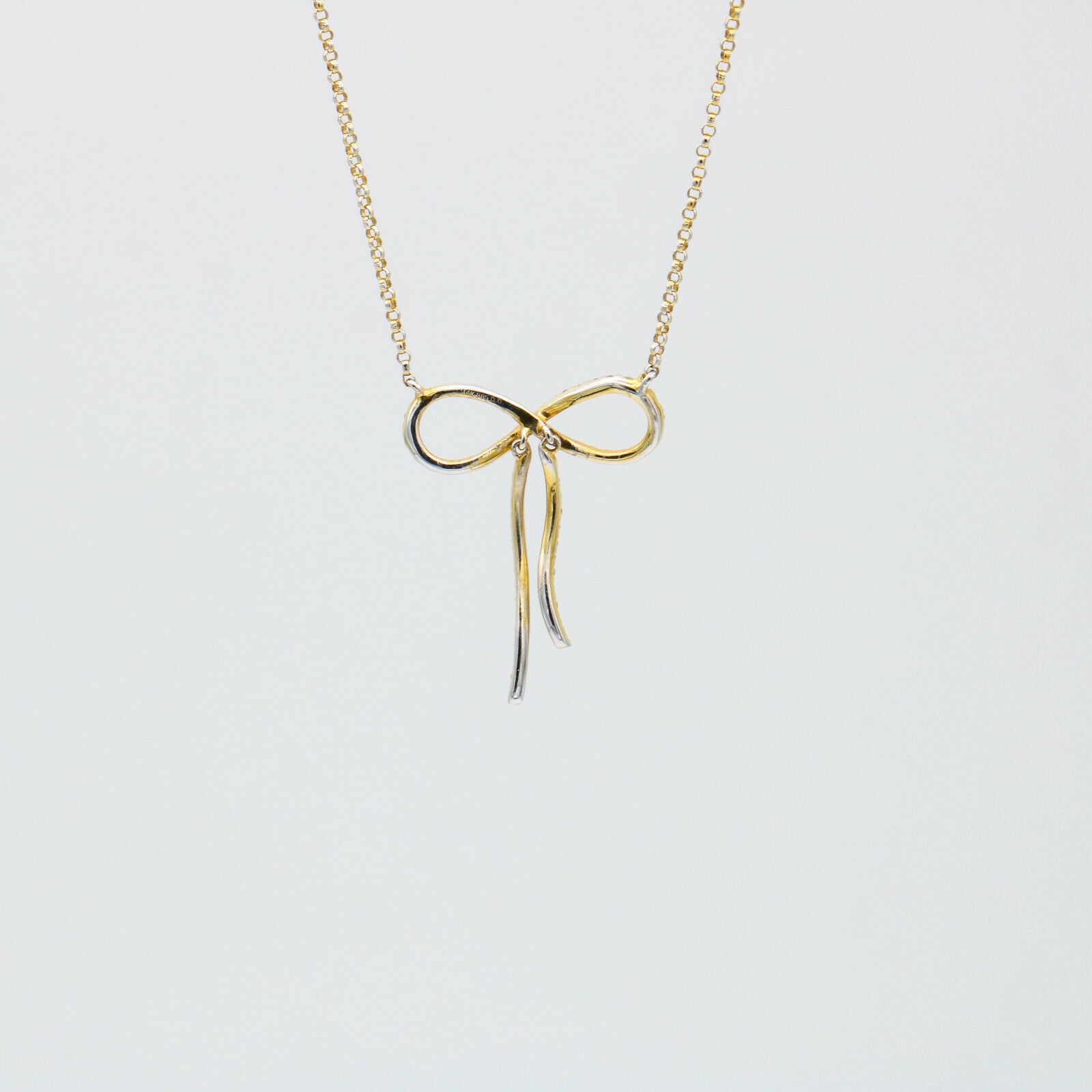 Contemporary 14K Yellow Gold Women's Diamond Infinity Bow Necklace Signed DD