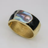 Ming's Hawaii Pearl Jade Diamond Wide Bangle Bracelet in 18k Yellow Gold