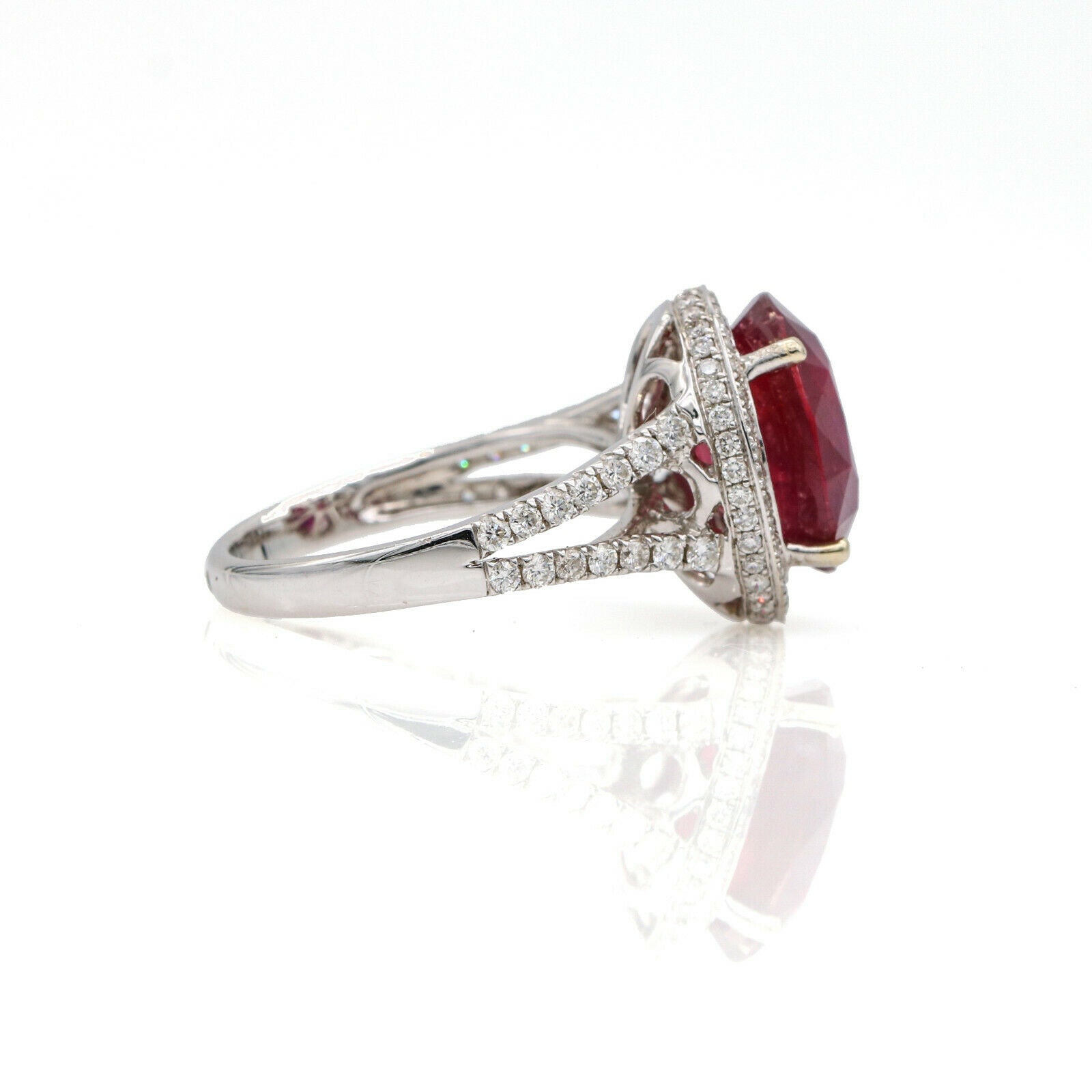 6.26 ct Ruby and Diamond Halo Engagement Ring in 18k White Gold