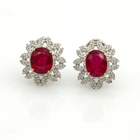 12.99 ct Ruby and Diamond Oval Earrings in 18k White Gold