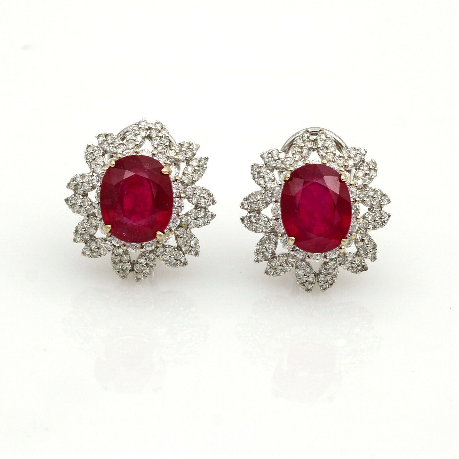 12.99 ct Ruby and Diamond Oval Earrings in 18k White Gold