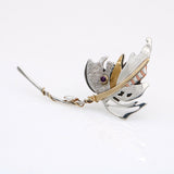 Handmade Leaf Brooch with Pearl in Sterling Silver and 14k Gold Signed KY