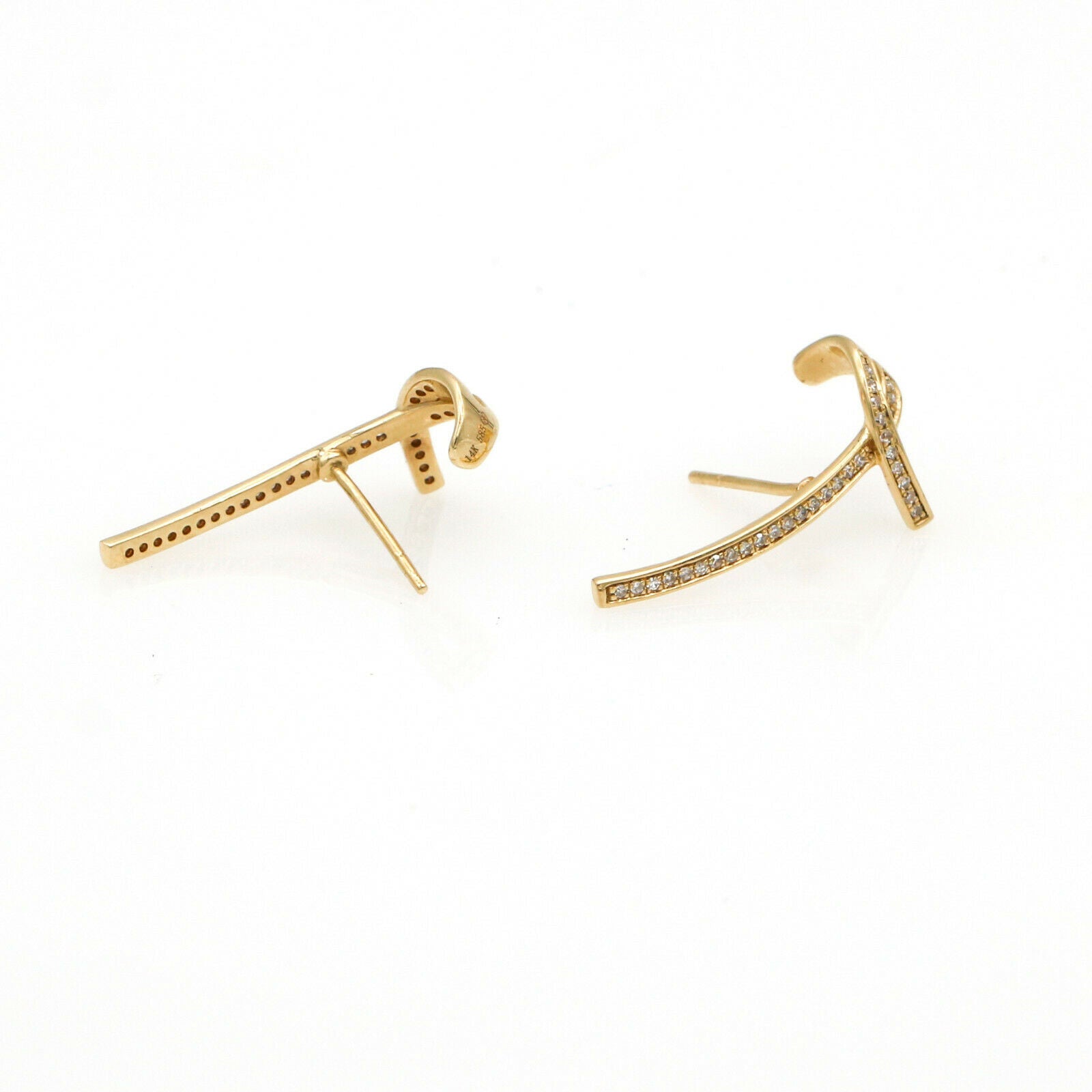 Women's Awareness Ribbon Diamond Bow Climber Earrings in 14k Yellow Gold