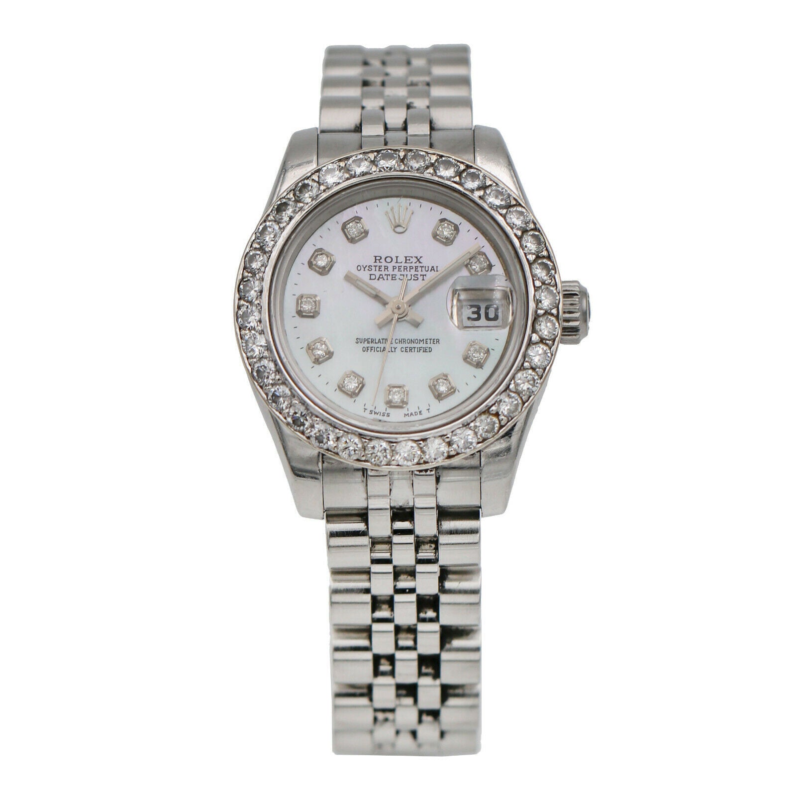 Rolex Lady-Datejust Watch 179160 Custom Diamond Bezel and Mother of Pearl Dial