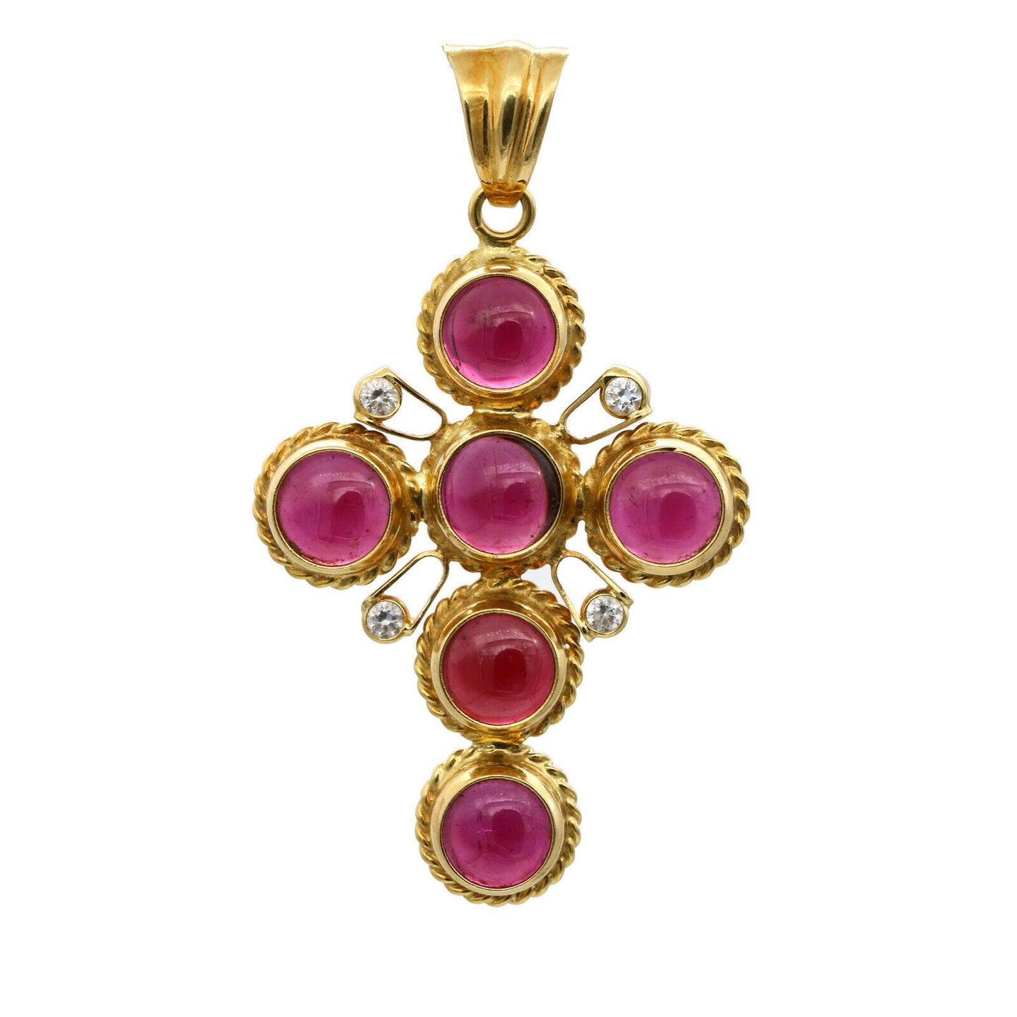 Italian Made Gemstone Cross Pendant in 18k Yellow Gold Signed