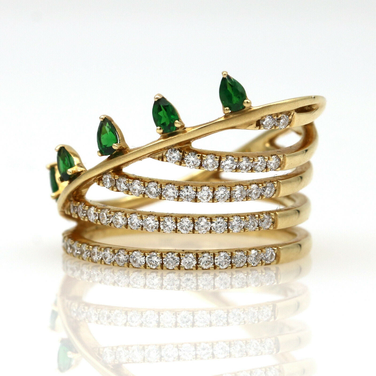Khai Khai Tsavorite Diamond Wide Band Ring in 18k Yellow Gold