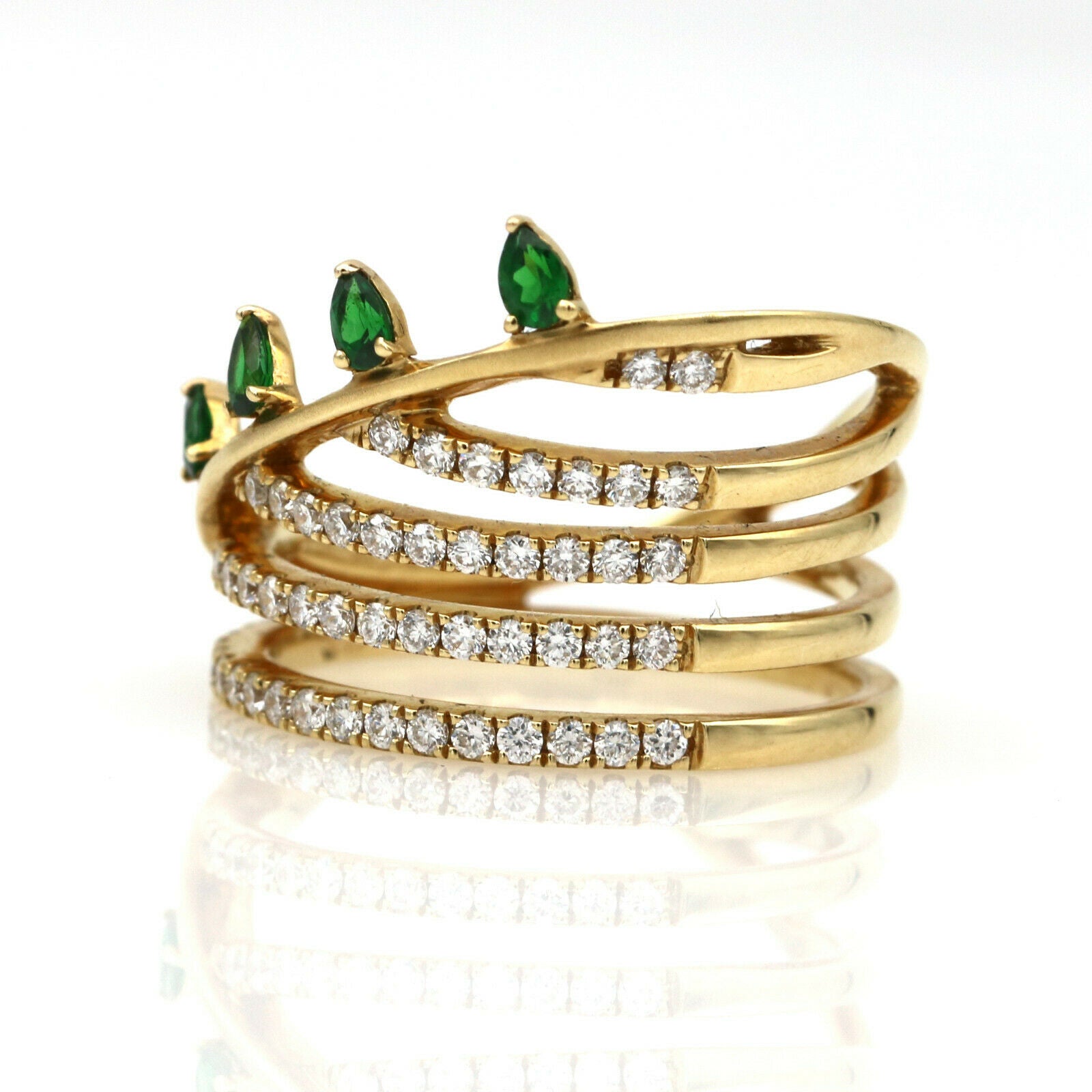 Khai Khai Tsavorite Diamond Wide Band Ring in 18k Yellow Gold