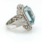 Aquamarine and Diamond Statement Ring in 18k White Gold ( 19.00 cttw )