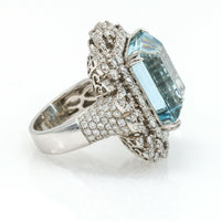 Aquamarine and Diamond Statement Ring in 18k White Gold ( 19.00 cttw )