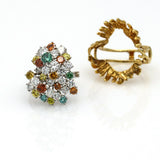 Fancy Colored Diamond Cluster Ring with Textured Gold Enhancer Platinum 18k