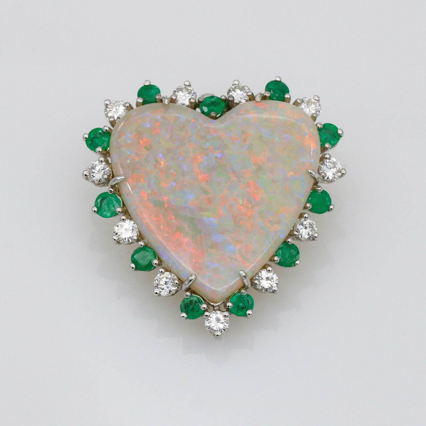 Opal Heart with Emerald and Diamonds Pendant in Platinum ( 23.35 ct tw )
