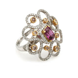 Pink Sapphire and Diamond Fashion Statement Ring in 18k White Gold