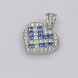 Women's Diamond and Sapphire Heart Pendant in 18k White Gold