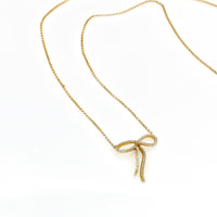 Contemporary 14K Yellow Gold Women's Diamond Infinity Bow Necklace Signed DD