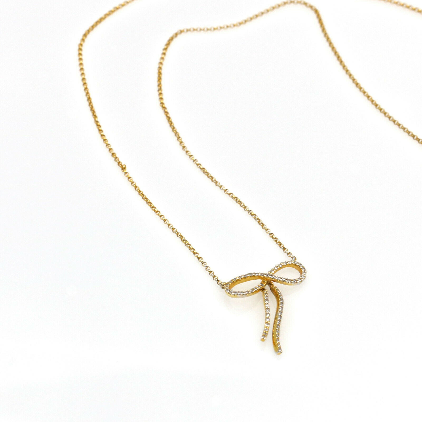 Contemporary 14K Yellow Gold Women's Diamond Infinity Bow Necklace Signed DD