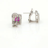 1.00 ct Ruby and Diamond Rectangular Stud Earrings in 14k White Gold