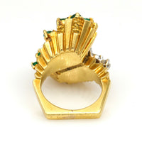 Diamond and Emerald Statement Bypass Ring in 18k Yellow Gold Signed