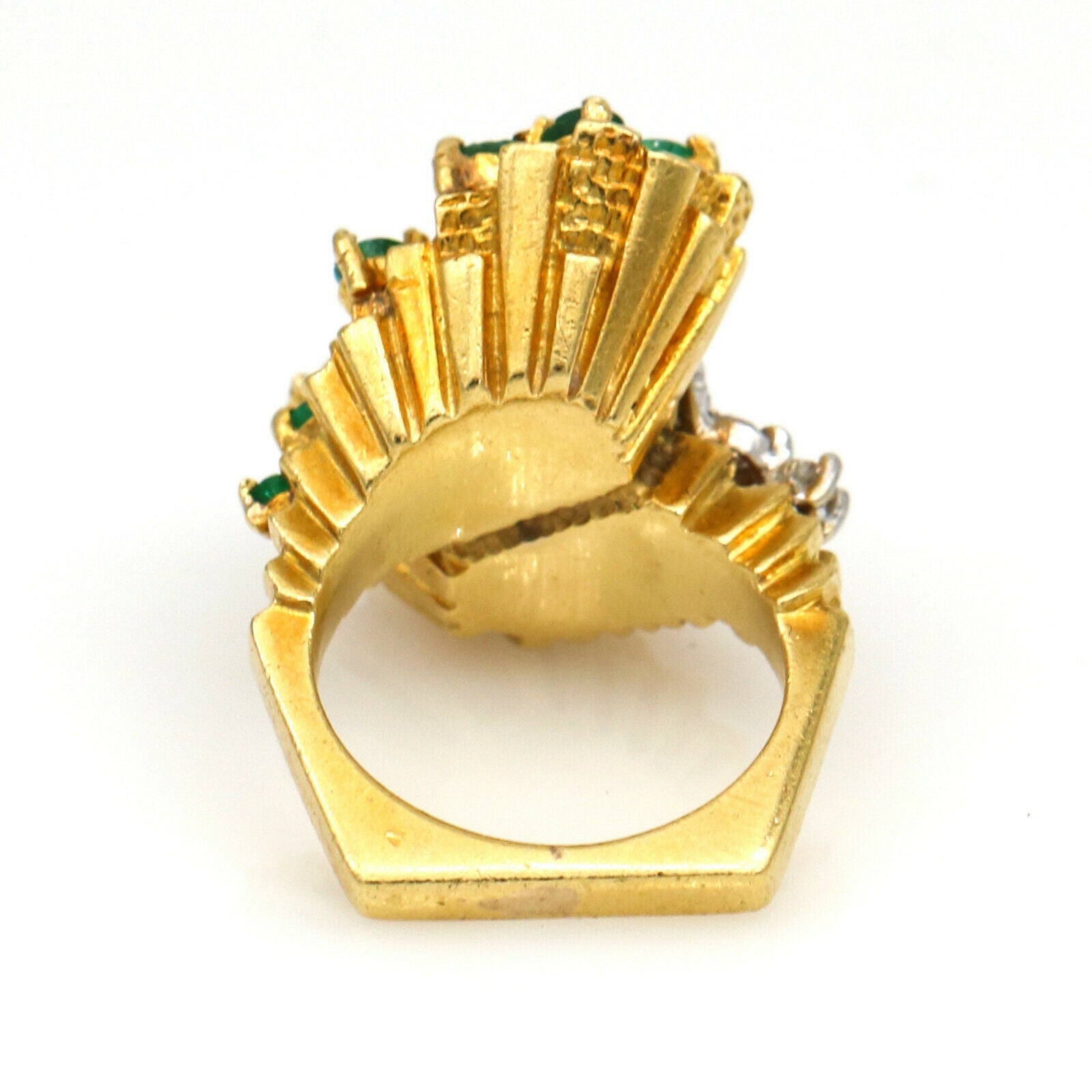 Diamond and Emerald Statement Bypass Ring in 18k Yellow Gold Signed