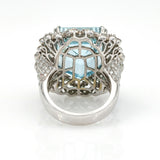 Aquamarine and Diamond Statement Ring in 18k White Gold ( 19.00 cttw )