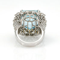Aquamarine and Diamond Statement Ring in 18k White Gold ( 19.00 cttw )