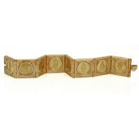 1950s Venezuelan Cacique Coins Link Bracelet in 18k 24k Yellow Gold