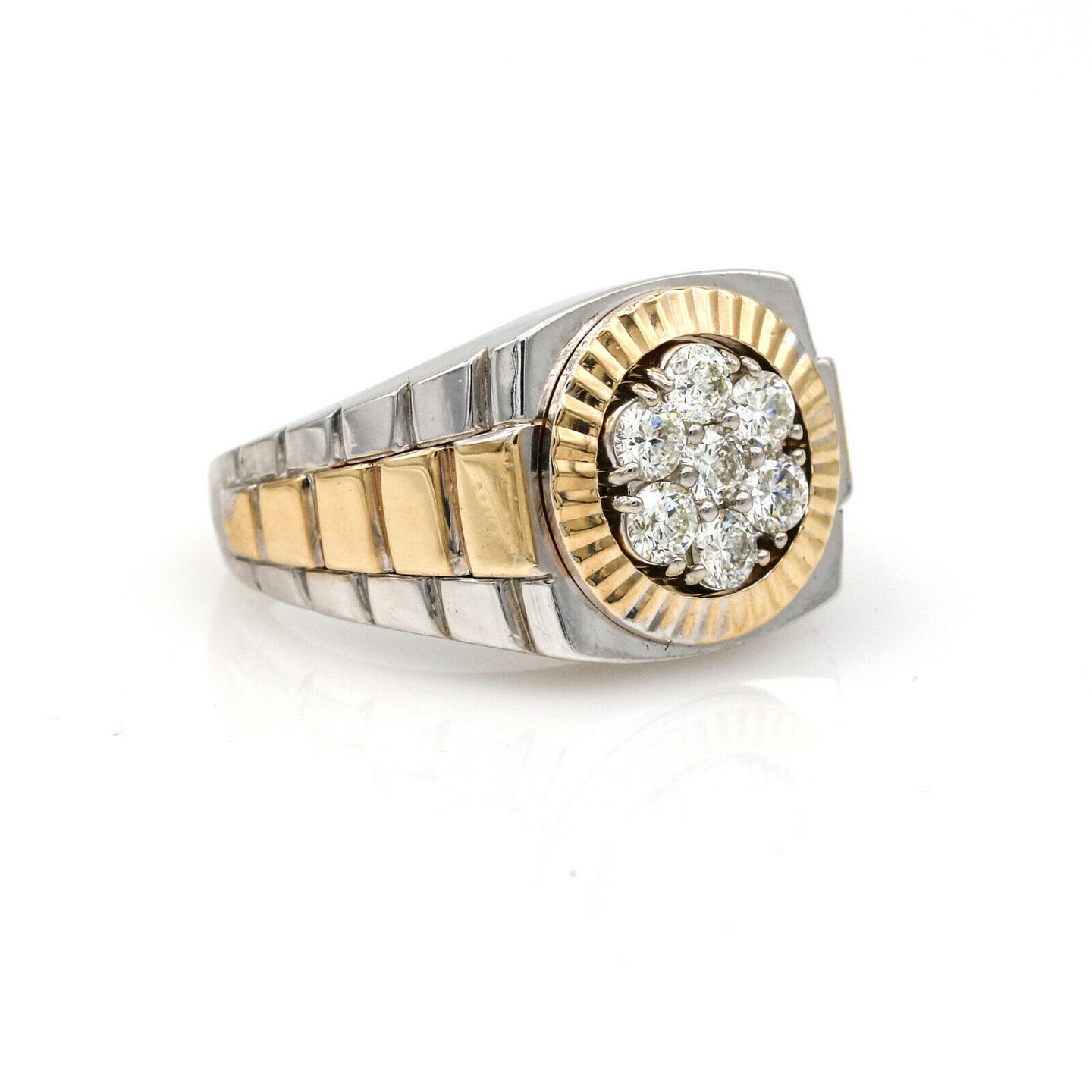 1.50 Carat 14k White and Yellow Gold Diamond Men's President Ring