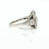 Art Deco Diamond Onyx Checkerboard Cocktail Ring in Platinum ( 3.20 ct tw )