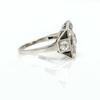 Art Deco Diamond Onyx Checkerboard Cocktail Ring in Platinum ( 3.20 ct tw )