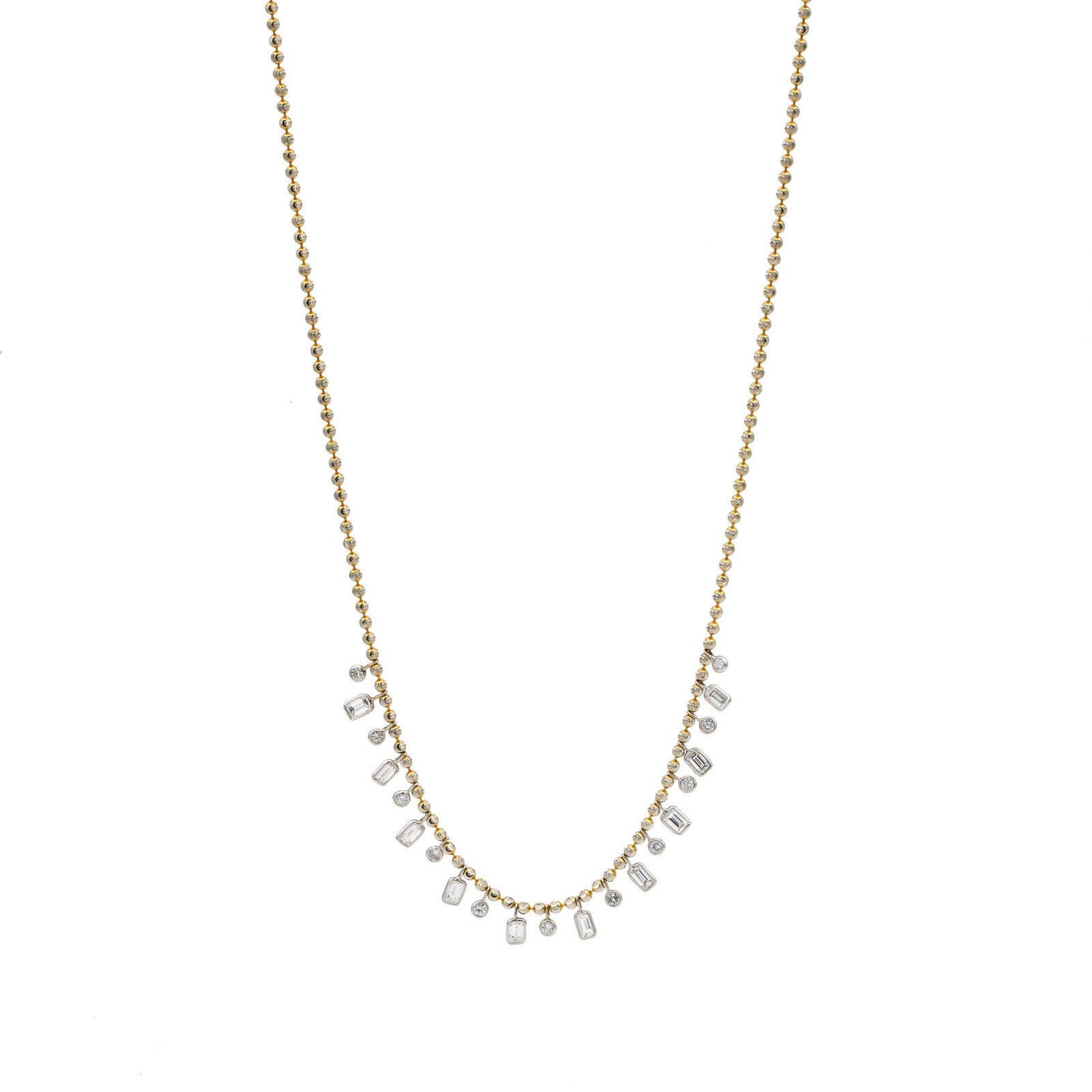 Women's Dangling Diamonds Beaded Chain Necklace in 14k Yellow and White Gold