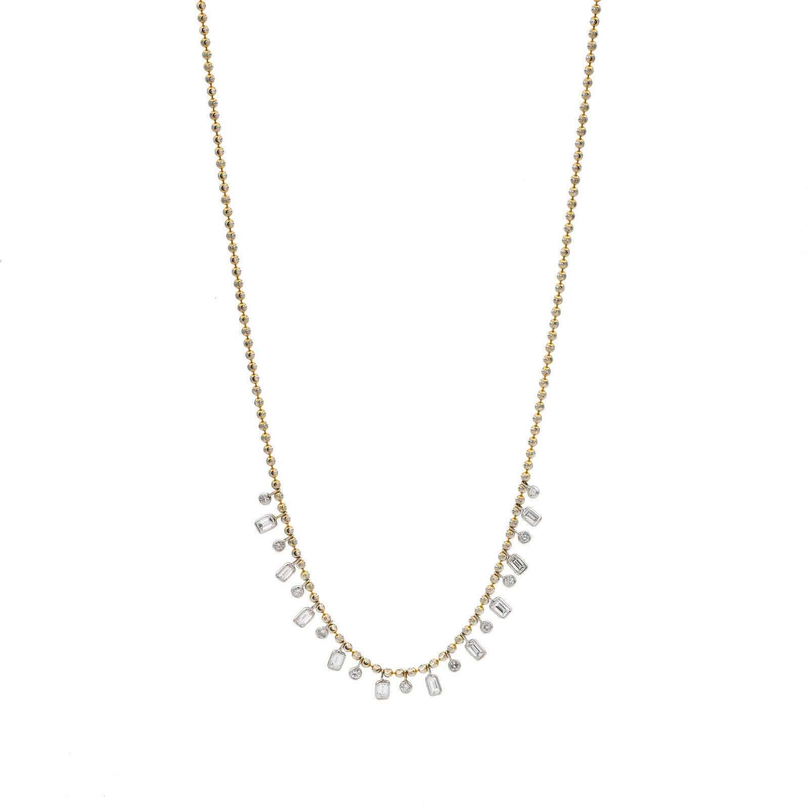 Women's Dangling Diamonds Beaded Chain Necklace in 14k Yellow and White Gold