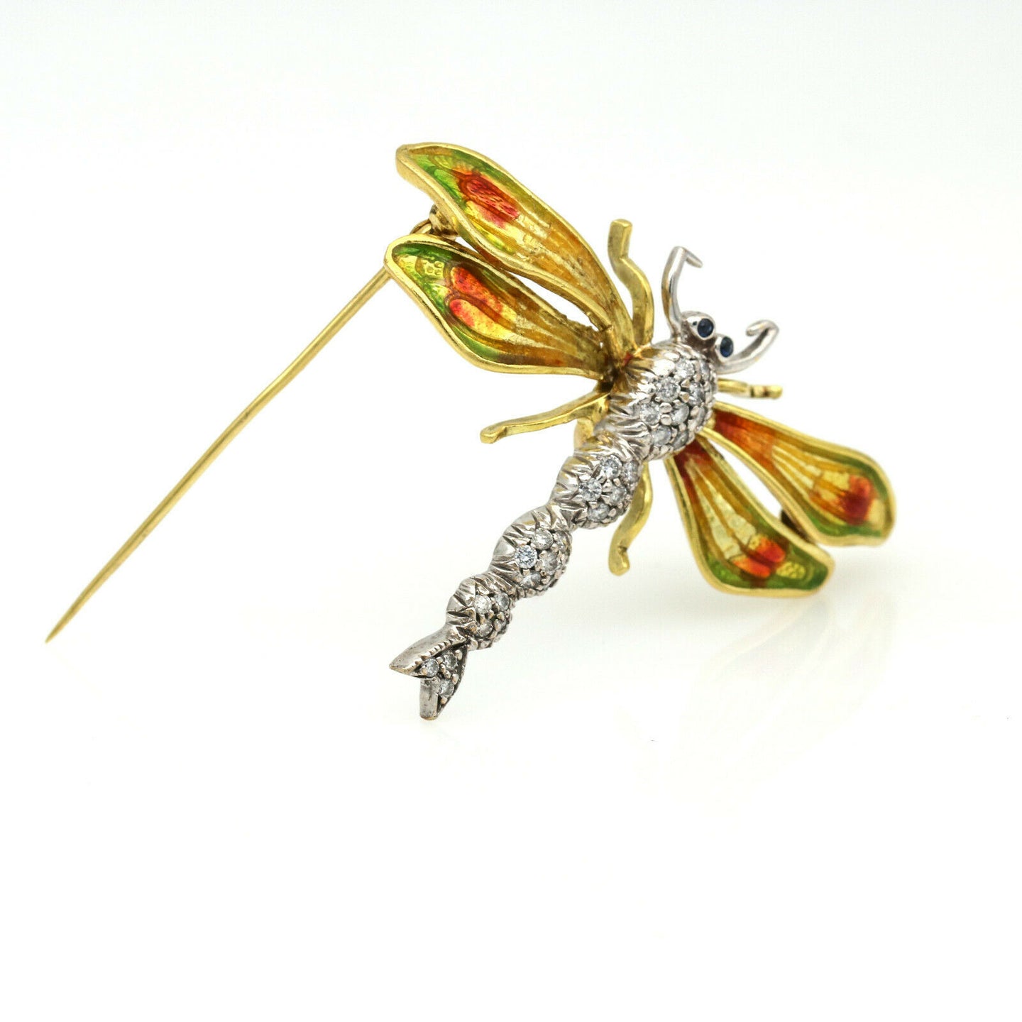 Dragonfly Brooch with Enamel and Diamonds in 18k Yellow White Gold