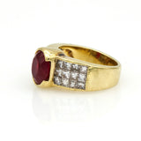 6.00 carat Signed Ruby and Diamond Statement Ring in 18k Yellow Gold