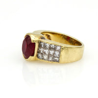 6.00 carat Signed Ruby and Diamond Statement Ring in 18k Yellow Gold