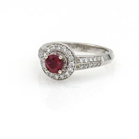 1,50 ct Ruby and Diamond Halo Engagement Ring in 14k White Gold