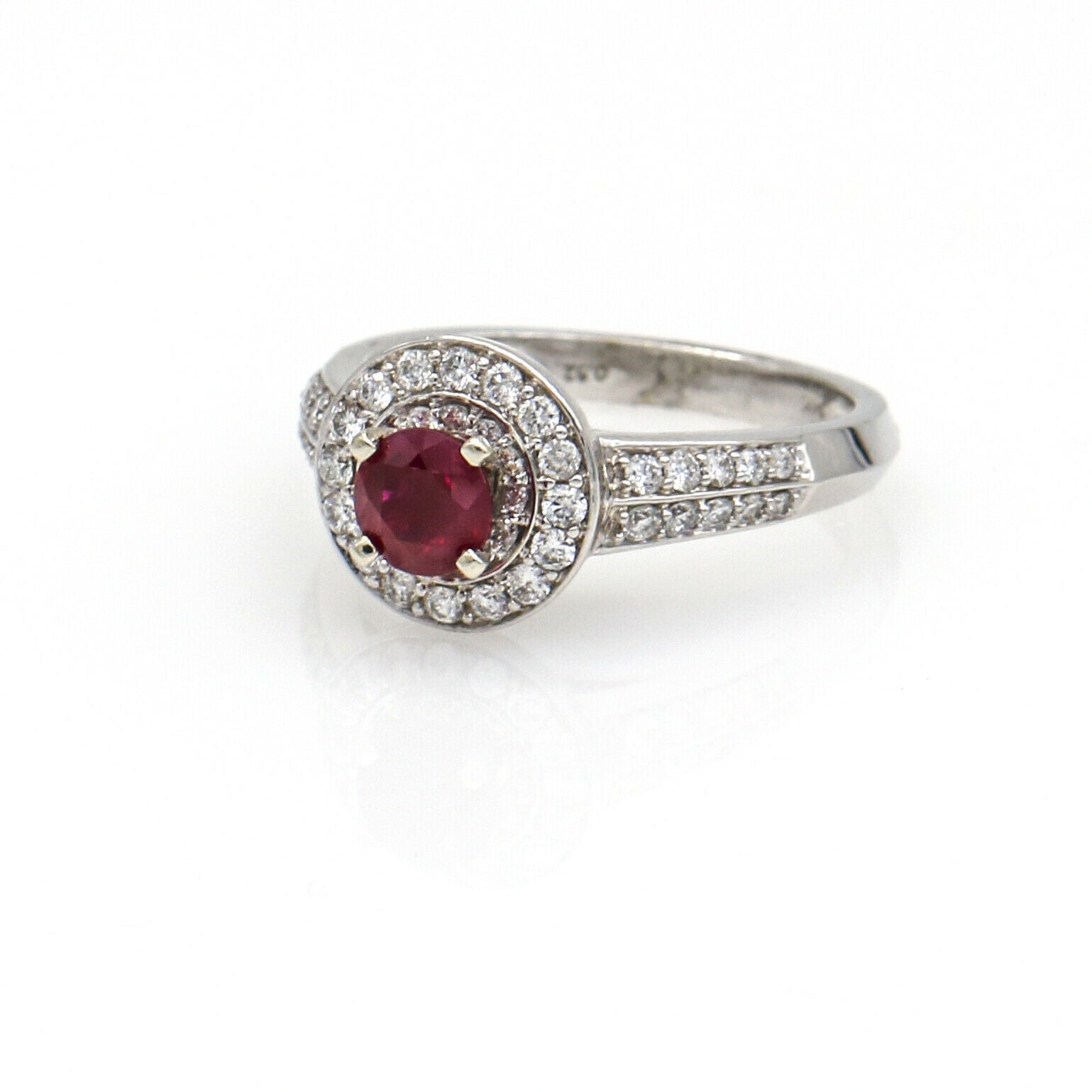 1,50 ct Ruby and Diamond Halo Engagement Ring in 14k White Gold
