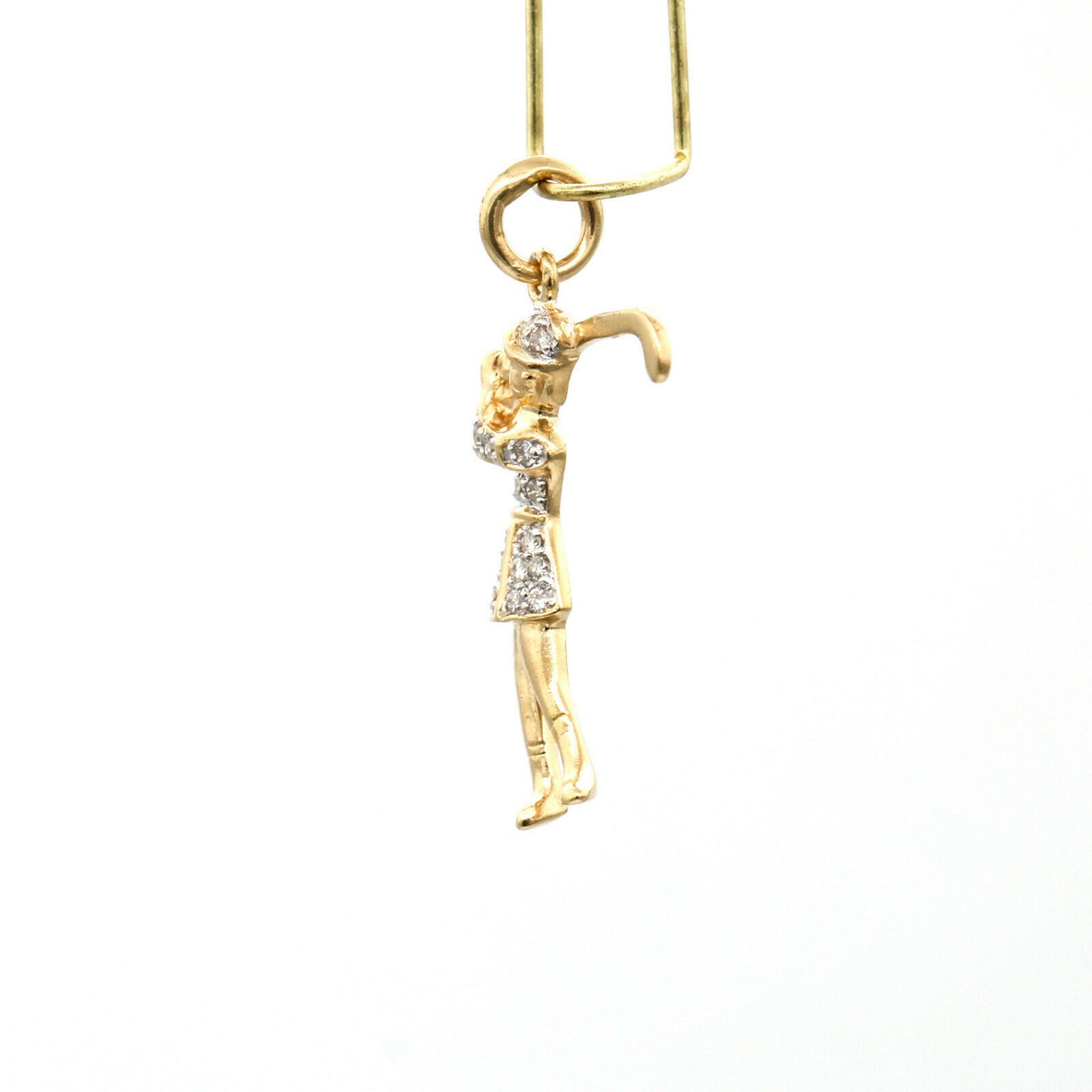 Woman Golfer Charm Pendant with Diamonds in 14k Yellow Gold
