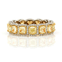5.52 ct Fancy Yellow Diamond Eternity Band Anniversary Ring in 18k White Gold