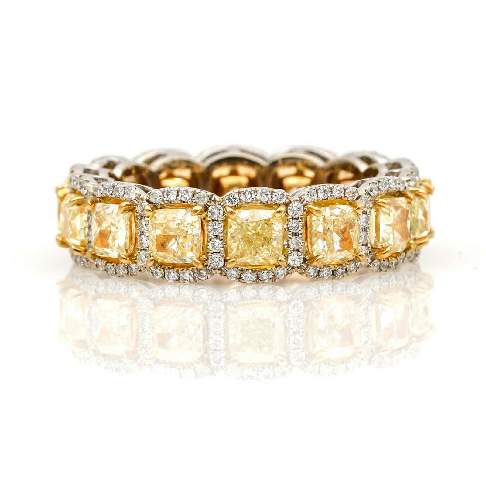 5.52 ct Fancy Yellow Diamond Eternity Band Anniversary Ring in 18k White Gold