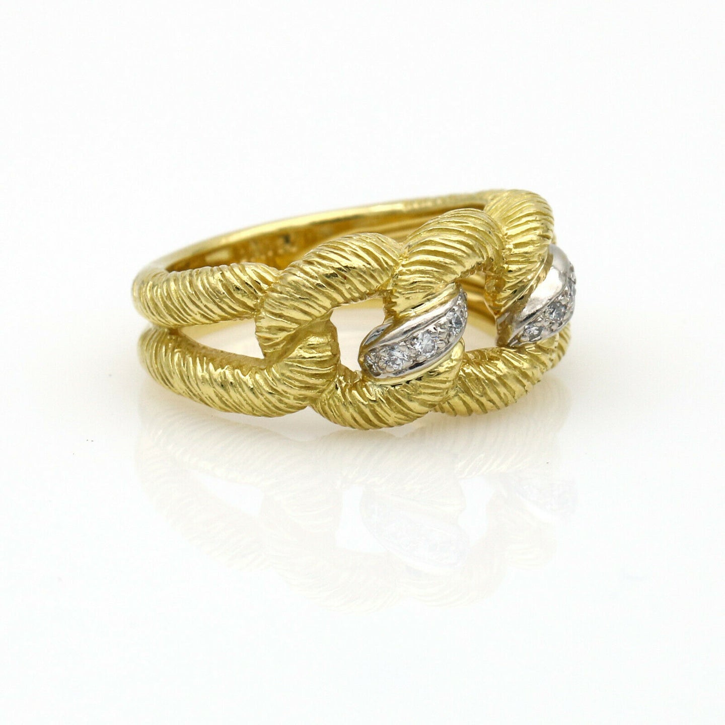 SUNA Textured Curb Link Diamond Ring in 18k Yellow Gold & Platinum